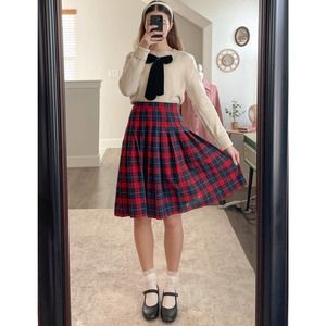 Vintage Plaid Pleated Skirt-Large